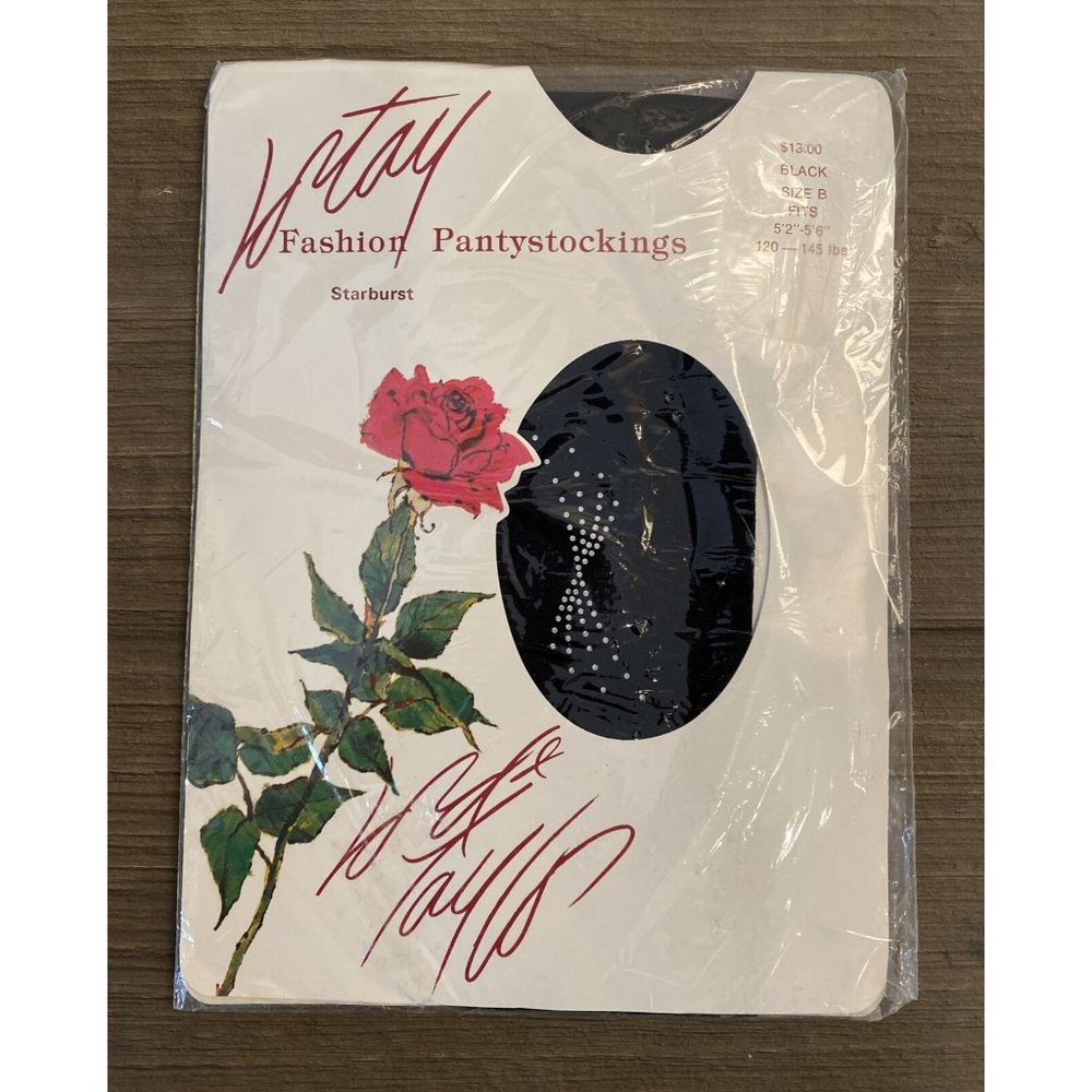 Vintage Lord & Taylor FASHION PANTYSTOCKINGS OPAQUE Black Starburst Size B